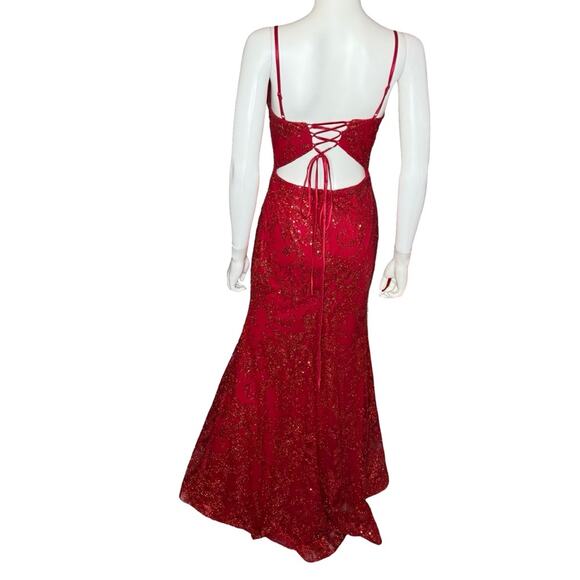 Blondie Nites Juniors' Glitter-Floral V-Neck Gown Red Sz 3 - Picture 6 of 10